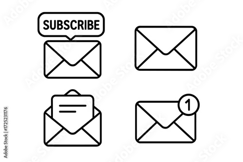 Subscription icons featuring envelopes with various notifications and messages for digital communication