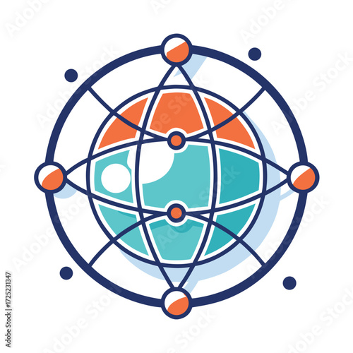 Intuitive icon of a world globe with a digital network connecting continents, symbolizing global business, communication, internet, and worldwide reach.