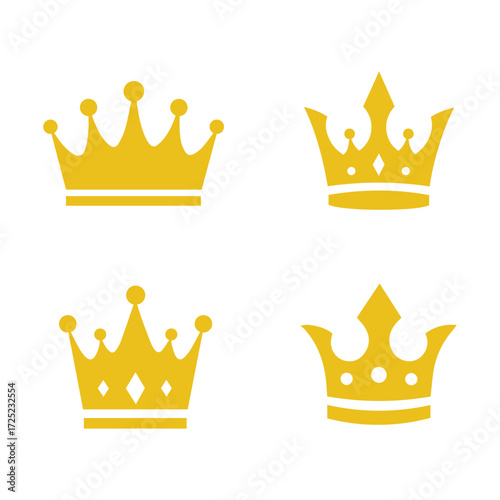 Royal Crown Icon Set – Orange Minimalist Vector Collection for Branding & Design