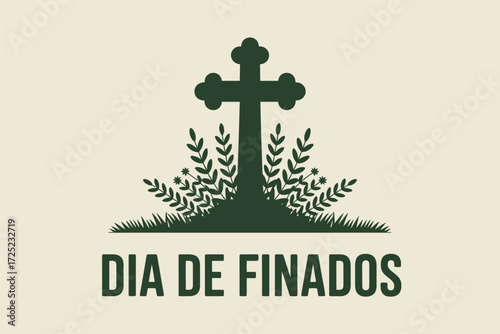 Dia de Finados Cross and Flowers Cemetery Illustration