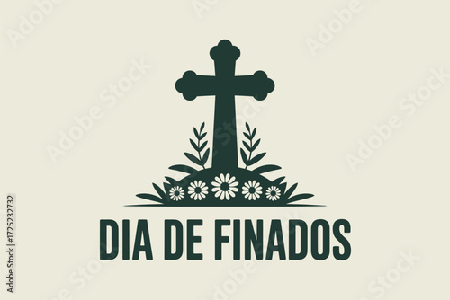 Dia de Finados Cross and Flowers Cemetery Illustration