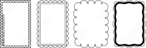 Decorative rectangular frame set, black and white border vector, triangle, scalloped, loop, wavy designs for creative layout use