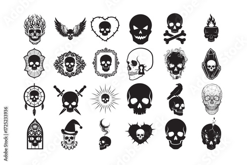 24 bundle of skulls silhouette vector for Halloween