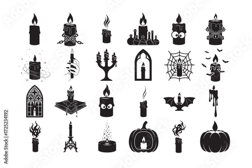 24 set of  Candle silhouette  vector for Halloween.