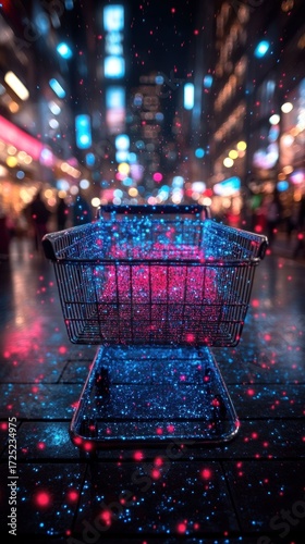 Neon Shopping Cart Night Cityscape