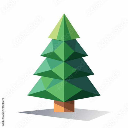 Stylized low poly Christmas tree vector made of simple geometric shapes, a modern, digital, and abstract holiday design for technology projects.