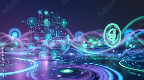 Wallpaper Mural Abstract eco-friendly technology visualization showing holographic grid representing future sustainable energy Torontodigital.ca