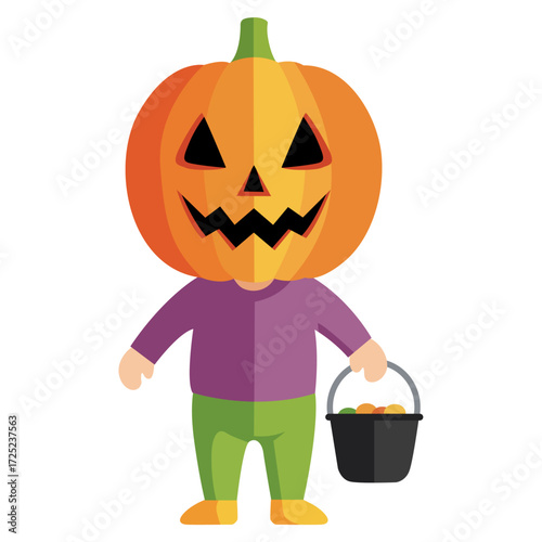 Whimsical Halloween Pumpkin Character with Candy Bucket A Fun and Festive Illustration