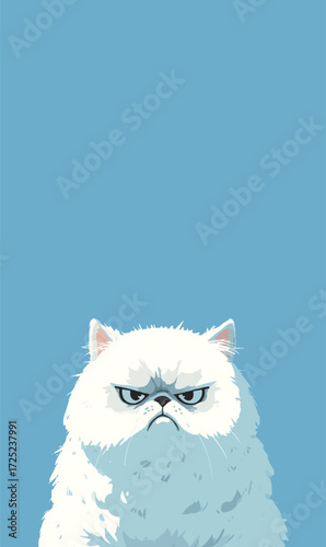 angry white cat funny vector art illustration wallpaper