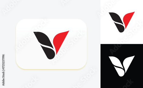 Minimalist V Initial Logo Design black and red Colors
