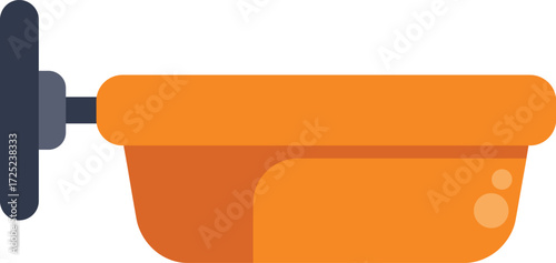 Small plastic orange bathtub with a steering wheel attached on the side, perfect for representing bath time for children