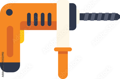 Orange rotary hammer drill with a bit for construction works, powerful tool for drilling holes in concrete and brick