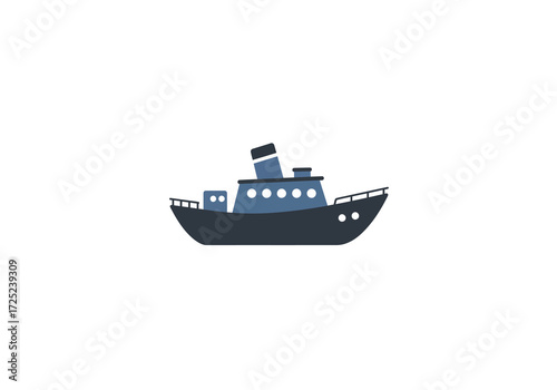A Simple Vector Illustration of a Dark Blue Sea Vessel
