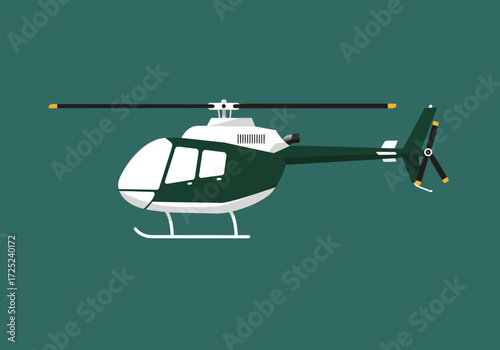 Modern green and white helicopter, a sleek aerial transport vehicle