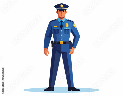 Confident male police officer in blue uniform, representing law enforcement, security, and public service, isolated vector illustration for community safety and order