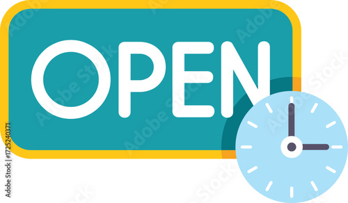 Clock is showing the open hours for a business, with a green open sign