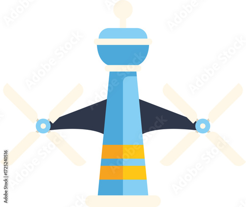 Airport control tower with rotating radar antenna ensuring safe and efficient air traffic control