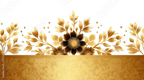 Elegant gold floral design with intricate patterns, suitable for invitations or backgrounds