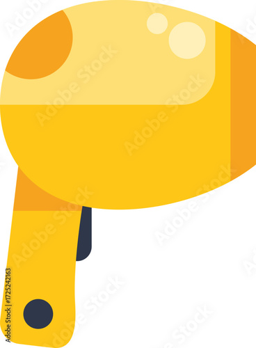 Yellow hair dryer blowing hot air for styling and drying hair quickly, handheld electric device for beauty routine