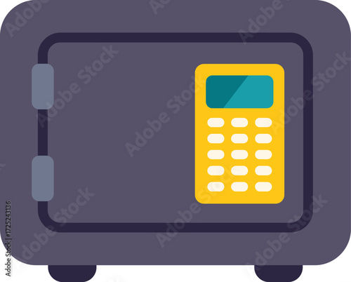 Closed steel strongbox with keypad and display for keeping money and important documents safe