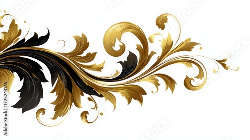 Elegant golden and black floral design flowing across a white background, ideal for decoration
