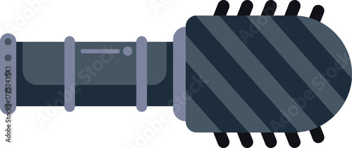 Cartoon ray gun firing with stripes and bolts, future weapon from space
