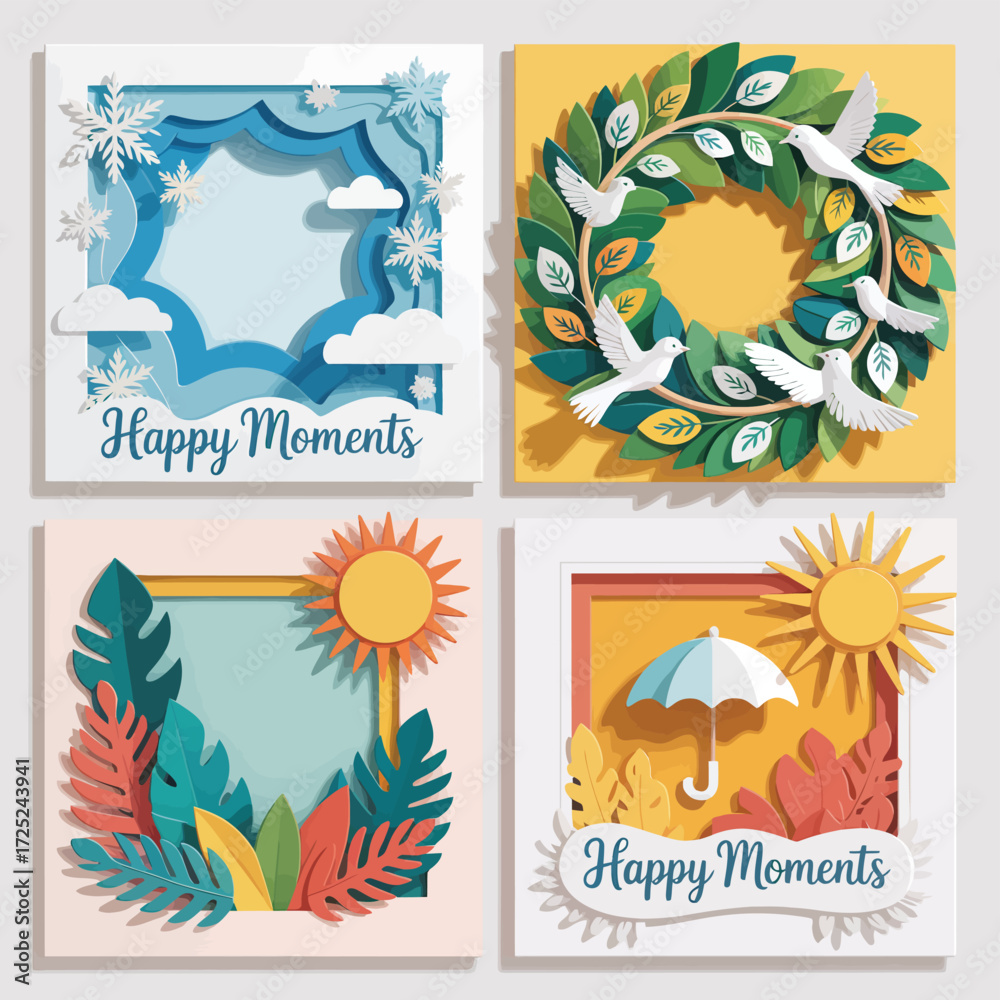 Obraz premium Paper Cut Art Seasonal Frames for Happy Moments