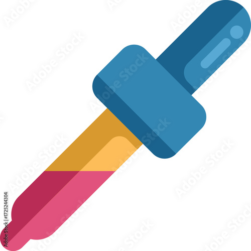 This vector icon features a colorful eyedropper dispensing a pink liquid substance, ideal for representing concepts related to medicine, chemistry, or laboratory work
