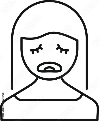Line drawing of a sad, crying young woman showing despair and grief
