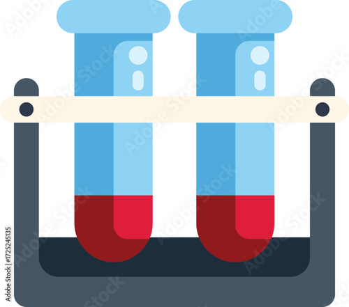 Two test tubes containing blood samples are sitting in a rack, awaiting analysis