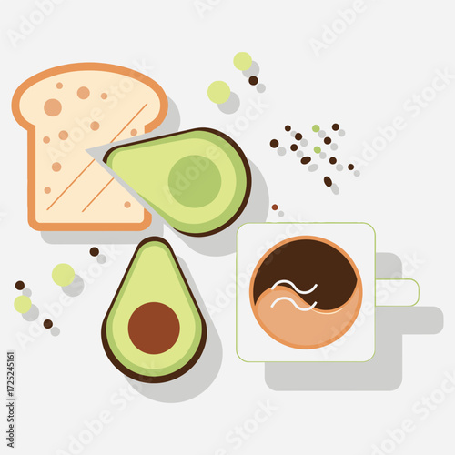 Delicious breakfast with fresh avocado toast and a cup of coffee, a healthy and light meal