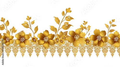 Elegant golden floral border design with intricate lace detailing on a white background