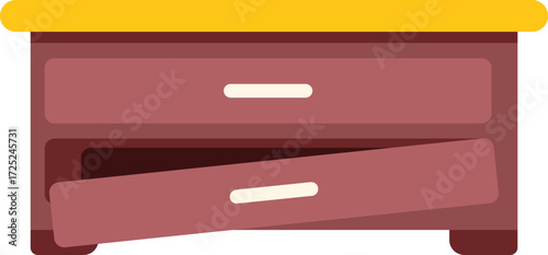 This vector illustration features a wooden desk with one drawer falling out, symbolizing a lack of organization