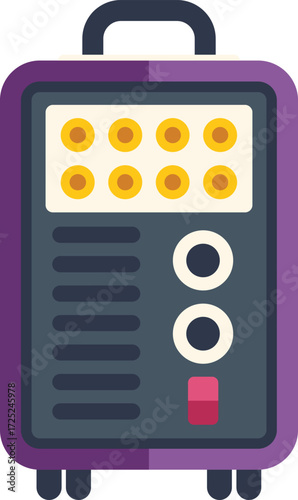 Portable welding machine showing control panel with buttons and digital display for metalwork, isolated illustration