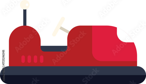 Red and black bumper car from amusement park attraction waiting for passengers