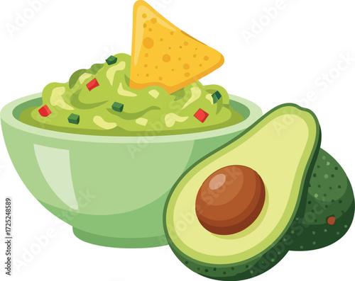 Fresh guacamole dip with avocado and tortilla chip healthy mexican food appetizer vector