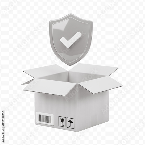 Secure Delivery Box with Checkmark Shield 3D Icon