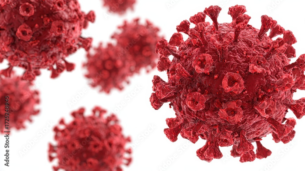 Fototapeta premium 3D Render of Isolated Corona Virus. Clip Art Depicting Flu Outbreak with Red Germs on White Background, Perfect for Mobile Phone Displays
