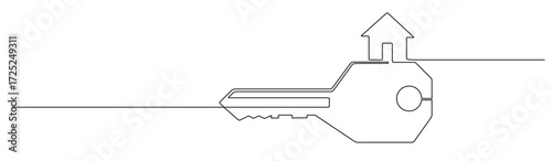 Continuous line art of a house with keys. Vector illustration of the concept of success.