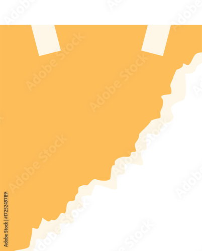 Torn yellow sheet of paper with jagged edge taped to white background creating blank space for text or design