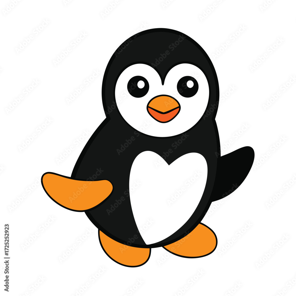 Obraz premium Vector art of adorable penguin cartoon waving its wing happily