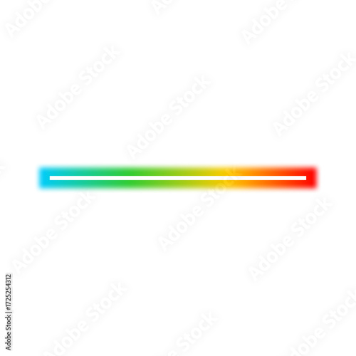 A horizontal line with a gradient of colors ranging from blue to red on a white background.
