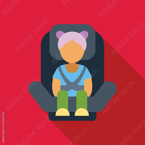 Baby girl sitting in a car seat, wearing seat belts for safety during travel, promoting child passenger safety