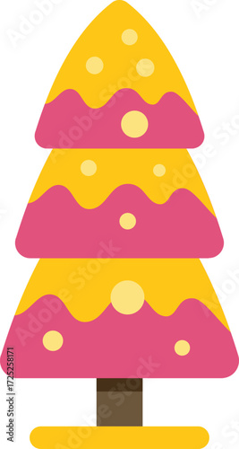 Stylized christmas tree with yellow and pink decorations, perfect for winter holiday projects