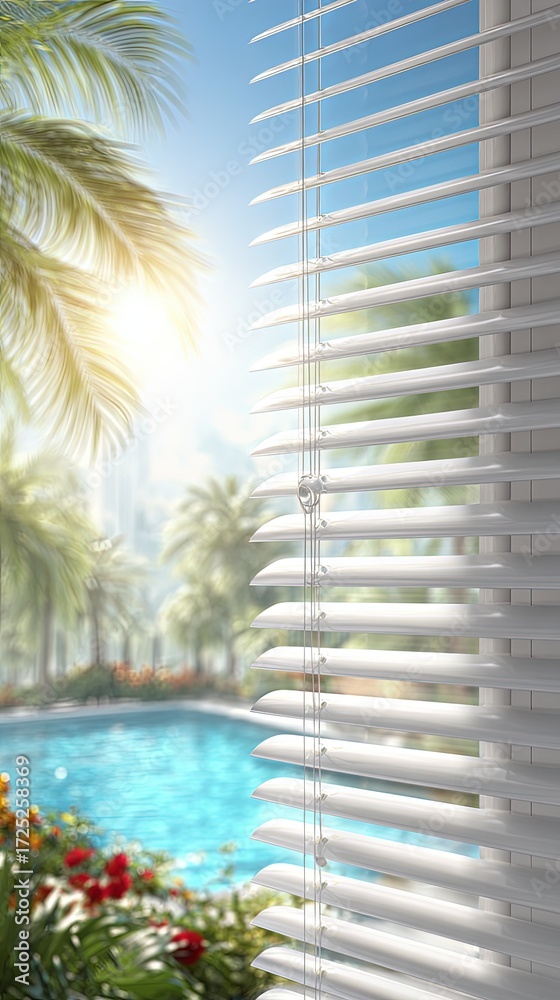Obraz premium White Blinds with Tropical View