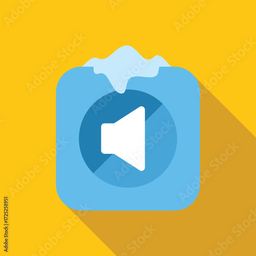 Snow covering a blue sound icon symbolizes a muted or silenced audio signal, conveying the concept of lost sound or technical difficulties