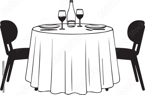 Romantic dinner setting for two illuminated by subtle candlelight ready for guests