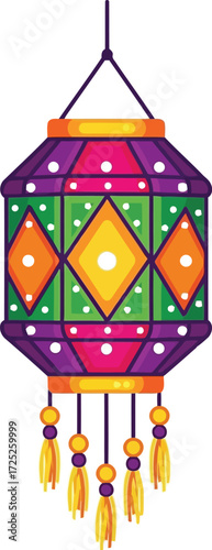 Vibrant handcrafted decorative lantern festive illumination colorful ethnic textile art vector