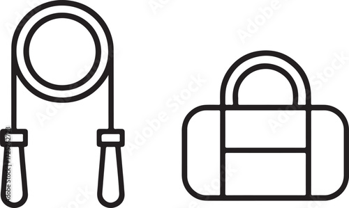 Simple line art icons of a jump rope and gym bag
