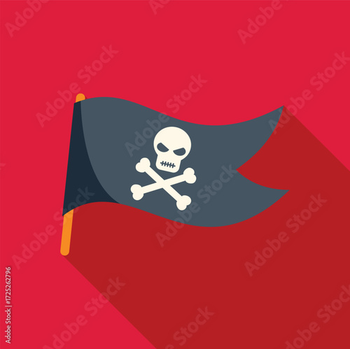 Skull and crossbones flag waving, representing piracy, danger, and rebellion